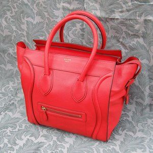 ❤️ LIKE NEW Celine Red Leather Luggage Tote Satchel bag